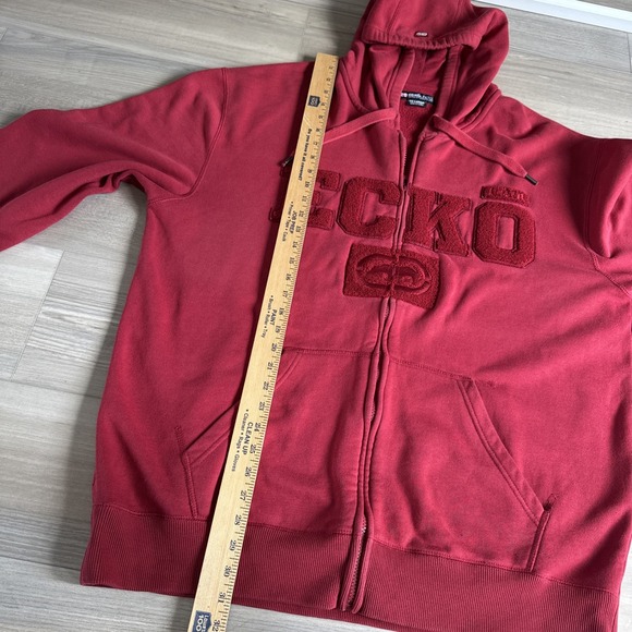 Vintage Ecko Unltd Mens Baggy Hoodie XXL Red Full Zip Y2K Spellout‎ Embroidered - Picture 5 of 10